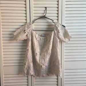 Off the shoulder lacy white floral shirt